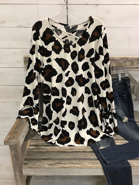Cotton-Blend Long Sleeve Tee, Apricot, Tops