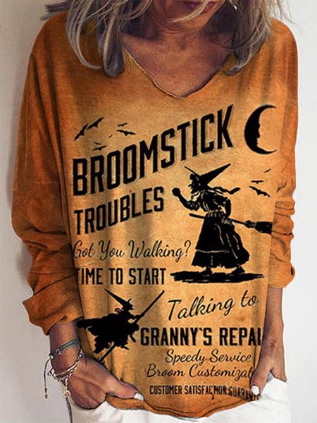 Halloween Print Shirt, Yellow, Tops