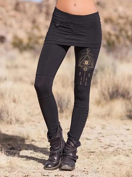 Women's Casual Printed Trousers, Black, Pants