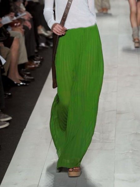 Casual Plus Size Solid Pants, Green, Bottoms