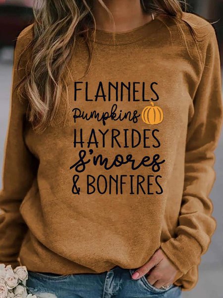 Khaki Letter Long Sleeve Shirts & Tops, Hoodies & Sweatshirts