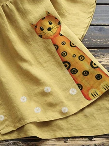 Yellow Sweet Cotton-Blend Floral Tops, Tops