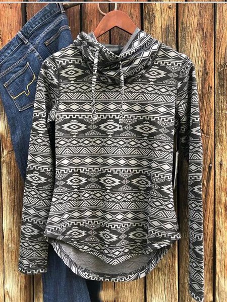 Black Cowl Neck Printed Casual Long Sleeve Sweatshirtss, Email discount