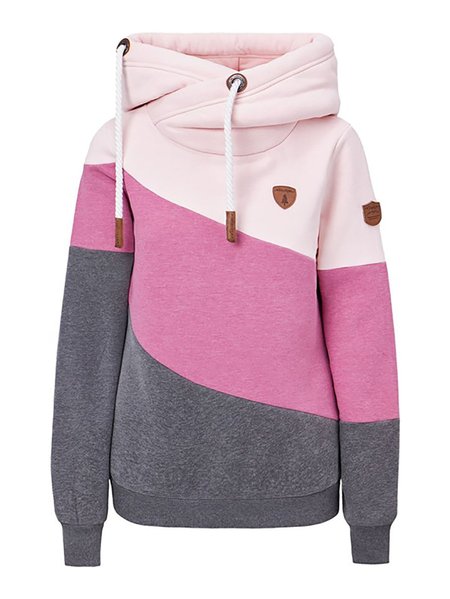Shift Solid Casual Color-Block Sweatshirt, Pink-gray, Hoodies&Sweatshirts