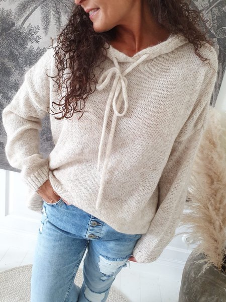 White Casual Long Sleeve Hoodie Sweater, Sweaters