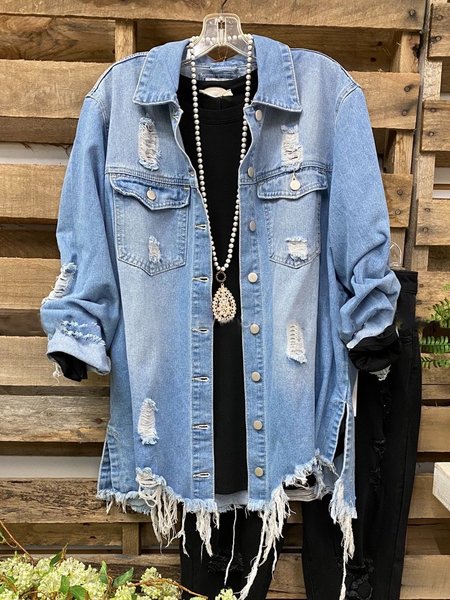 Giubbotto Blu Colletto a Camicia Tinta Unita Maniche Lunghe Denim, Outerwear
Giubbotto Blu Colletto a Camicia Tinta Unita Maniche Lunghe Denim, Outerwear
