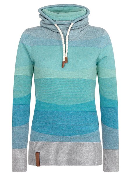 Blue Cowl Neck Long Sleeve Sweatshirts, Sweatshirts & Hoodies