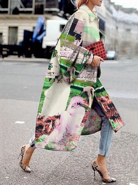 Long Sleeve Shift Abstract Overcoat, Color6, Coats