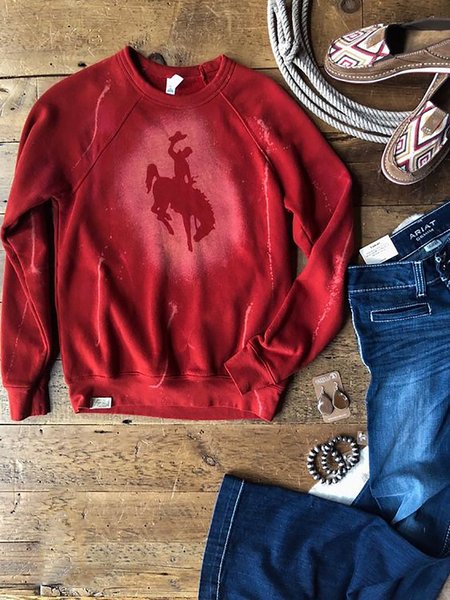 Red Crew Neck Shift Animal Casual Sweatshirts, Hoodies & Sweatshirts