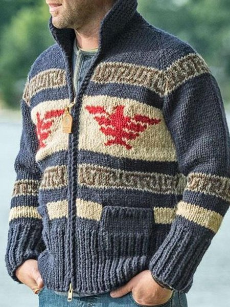 Gray Casual Cotton Sweater, Men's Clothing