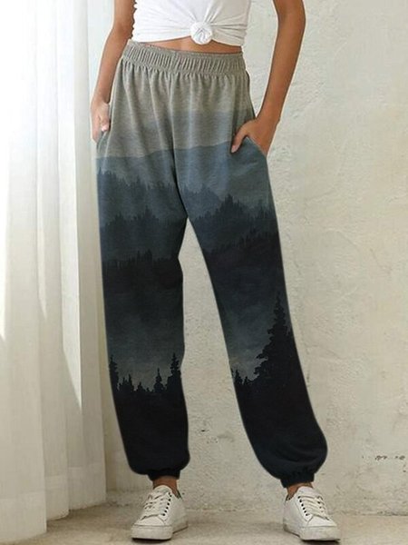 Foresta Stampato Vacanza Pantaloni della Tuta Misto Cotone, Grigio, Pants