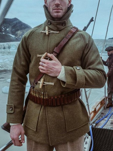 Army Green Casual Cotton-Blend Outerwear, Coats