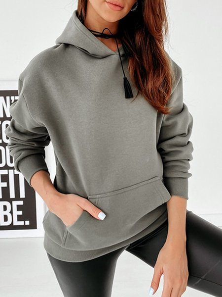 Shift Hoodie Plain Long Sleeve Shirts & Tops, Silver gray, Sweatshirts & Hoodies
