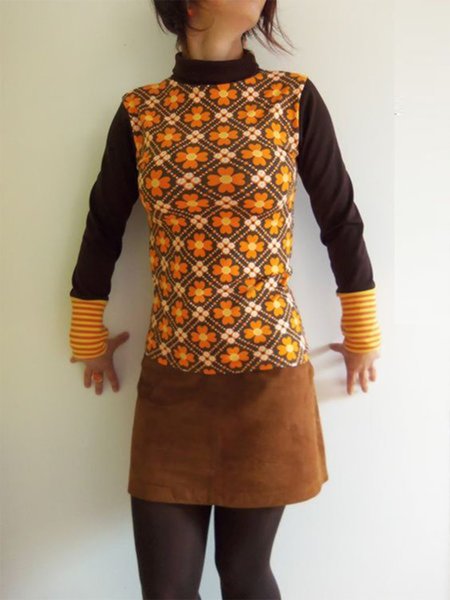 Long Sleeve Floral Printed Paneled Casual Hoodie Dresses, Yellow, Dresses