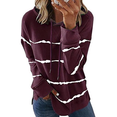 Printed Cotton-Blend Hoodie Long Sleeve Sweatshirts & Hoodies, Wine red, Sweatshirts & Hoodies
