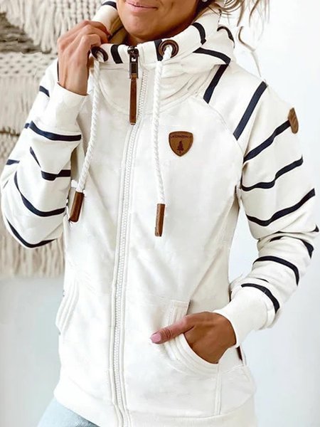 Maniche Lunghe a Righe Giubbotto Bianco Misto Cotone, Hoodies & Sweatshirts