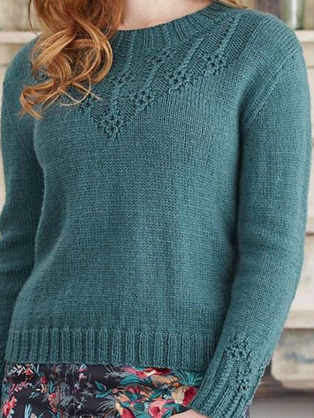 Green Crew Neck Long Sleeve Cotton-Blend Shift Sweater, Sweaters