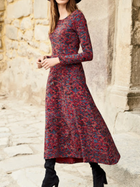 Taglia Grande Casuale Maniche Lunghe Vacanza Abito, Rosso, Maxi Dresses