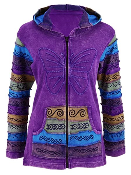 Casual Long Sleeve Plus Size Printed Hoodie Sweatshirts, Purple, Hoodies & Sweatshirts