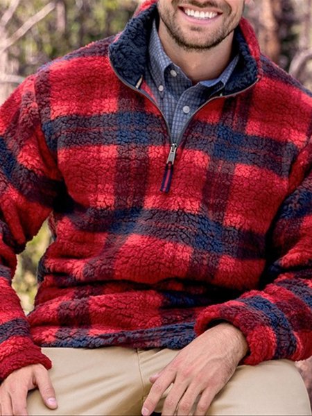 Simple Polar Fleece Plaid Stand Collar Sweatshirt, Red, Men's Sweatshirts & Hoodies
Simple Polar Fleece Plaid Stand Collar Sweatshirt, Red, Men's Sweatshirts & Hoodies