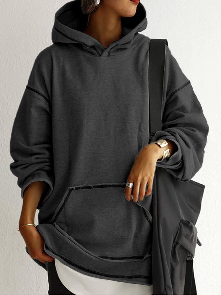 Cotton Long Sleeve Hoodies And Sweatshirts, Deep gray, Tops