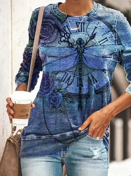 Blue Casual Crew Tops, Hoodies & Sweatshirts