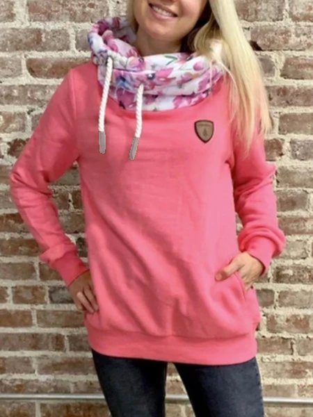 Hoodie Floral-Print Casual Sweatshirt, Pink, Hoodies&Sweatshirts
