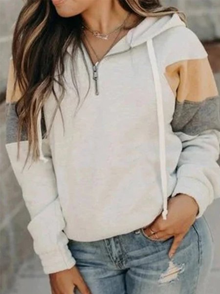 Apricot Casual Color-Block Sweatshirt, Hoodies&Sweatshirts