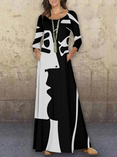 Vintage print full-length dress with round neck and long sleeves, Color6, Dresses
Vintage print full-length dress with round neck and long sleeves, Color6, Dresses