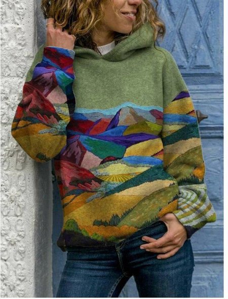 Art Painting Hoodie Long Sleeve Sweatshirt, Green, Hoodies & Sweatshirts