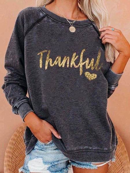 Thankful Print Round Neck Long Sleeve Sweatshirt, Deep gray, Sweatshirts & Hoodies
Thankful Print Round Neck Long Sleeve Sweatshirt, Deep gray, Sweatshirts & Hoodies