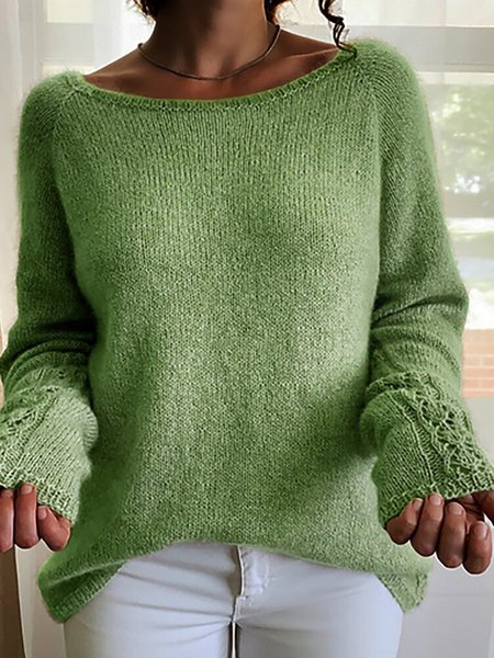 Green Long Sleeve Crew Neck Sweater, Sweaters