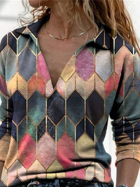 Top Colore-block Maniche Lunghe Colletto a Camicia Astratto, Come immagine, Tops
Top Colore-block Maniche Lunghe Colletto a Camicia Astratto, Come immagine, Tops