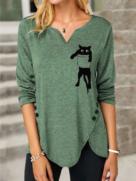Women Cat Printed Green Casual Shift Crew Neck Long Sleeve Shirt Top, Hoodies&Sweatshirts
Women Cat Printed Green Casual Shift Crew Neck Long Sleeve Shirt Top, Hoodies&Sweatshirts