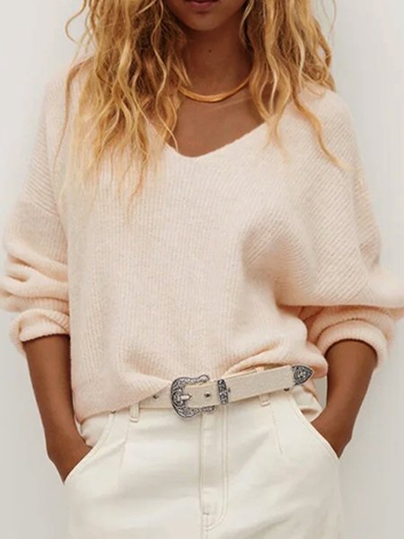 Wool Blend Long Sleeve V Neck Sweater, As picture, Sweaters 
Wool Blend Long Sleeve V Neck Sweater, As picture, Sweaters