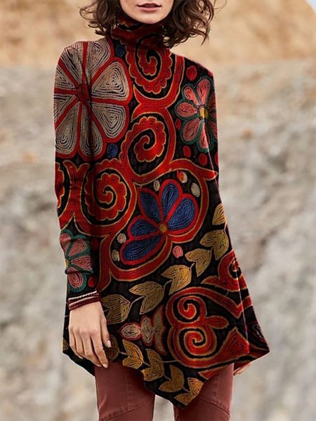 Tribal Long Sleeve Turtleneck Shirts & Tops, Multicolor, Winter Clearance