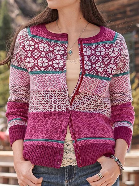 Casual Knitted Jacket, Purple, Cardigans