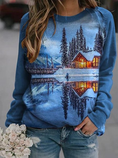 Casual Long Sleeve Christmas Print Sweatshirt, Color2, Hoodies & Sweatshirts