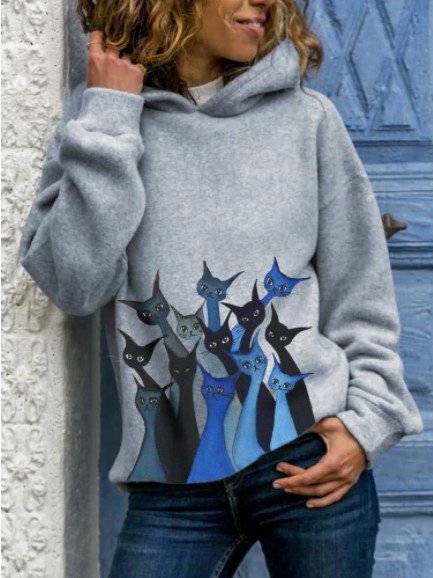 Women Cartoon Cat Print Long Sleeve Casual Hoodie Top, Gray, Hoodies&Sweatshirts
Women Cartoon Cat Print Long Sleeve Casual Hoodie Top, Gray, Hoodies&Sweatshirts