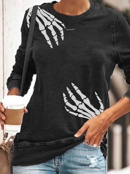 Felpa Girocollo Casuale, Nero, T-Shirts