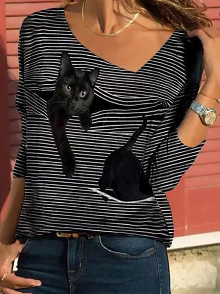 Cotton-Blend V Neck Floral-Print Casual Sweatshirt, Black, Hoodies & Sweatshirts