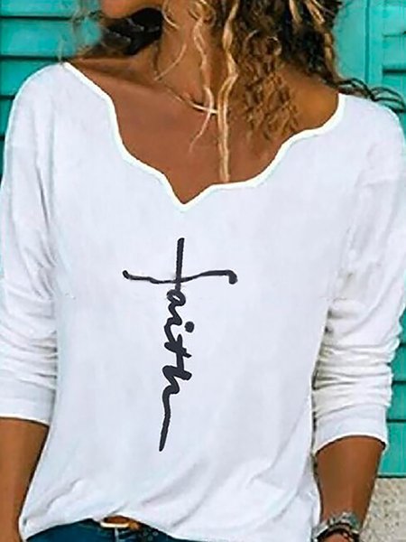 Cotton Letter Shirts & Tops, White, Tops