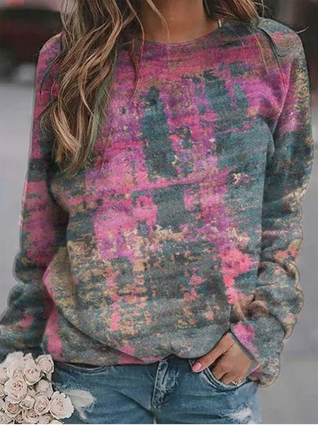 Long Sleeve Crew Neck Casual Sweatshirt, As picture, Hoodies & Sweatshirts