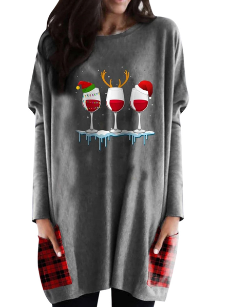 Plus size Long Sleeve Christmas Sweatshirt, Light gray 1, Hoodies & Sweatshirts