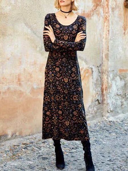 Floral Long Sleeve A-line Printed Cotton-blend Crew Neck Vintage Black Dress, Dresses
Floral Long Sleeve A-line Printed Cotton-blend Crew Neck Vintage Black Dress, Dresses