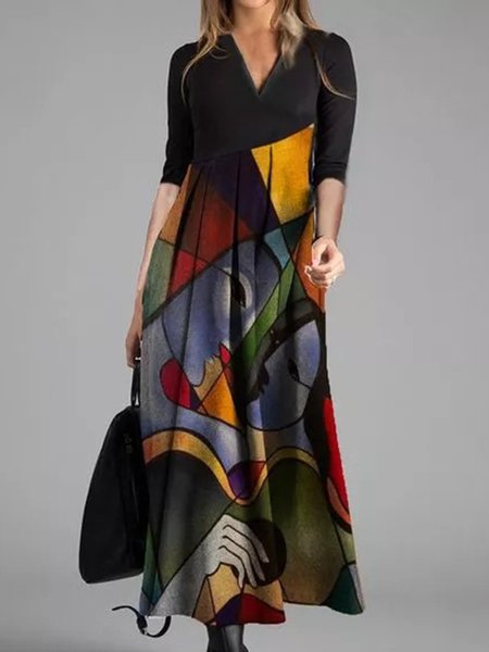 Retro printing stitching urban leisure V Neck Vintage Dresses, As picture, Dresses
Retro printing stitching urban leisure V Neck Vintage Dresses, As picture, Dresses