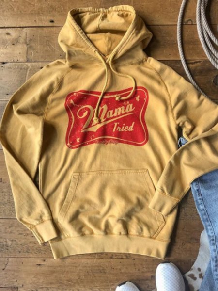 Casual Printed Hoodie Sweatshirt, Yellow, Long sleeve tops