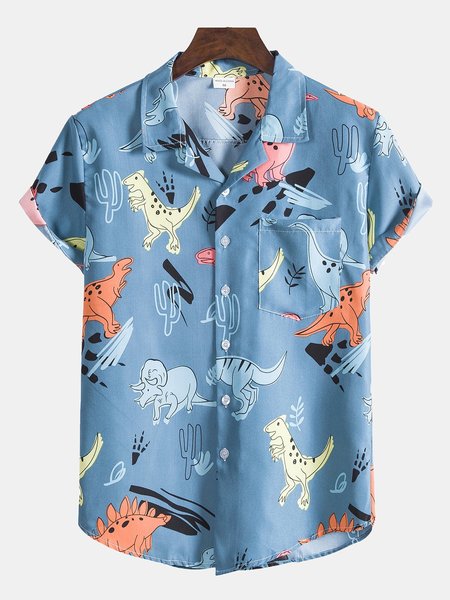 Men's Printed Casual Floral Shirts, Blue, Winter Clearance