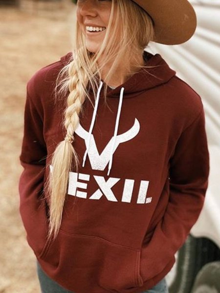 Long Sleeve Casual Sweatshirts, Red brown, Sweatshirts & Hoodies