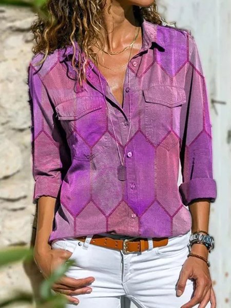 Casual Long Sleeve Shirts & Tops, Purple, Tops